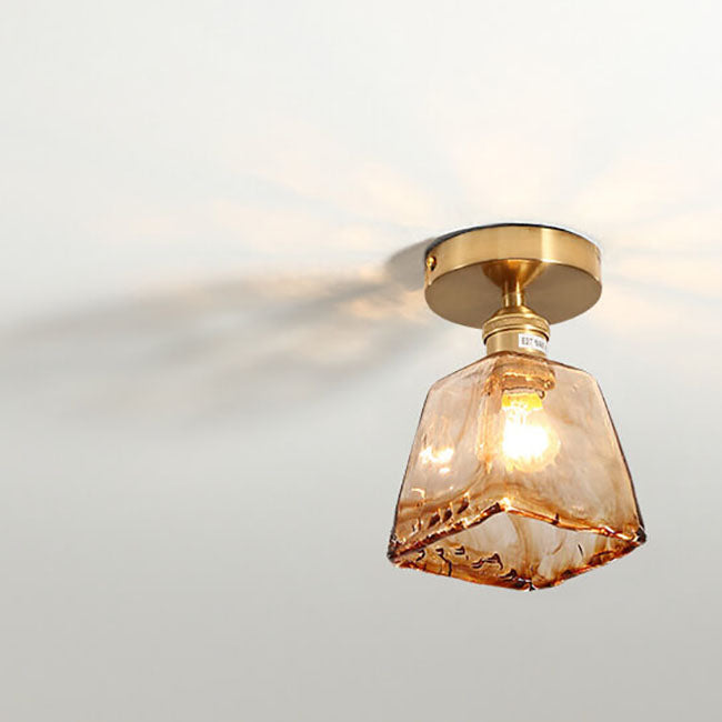 Suspension japonaise verre ambré et métal doré design