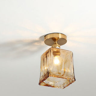 Suspension japonaise verre ambré et métal doré design