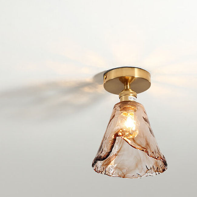Suspension japonaise verre ambré et métal doré design