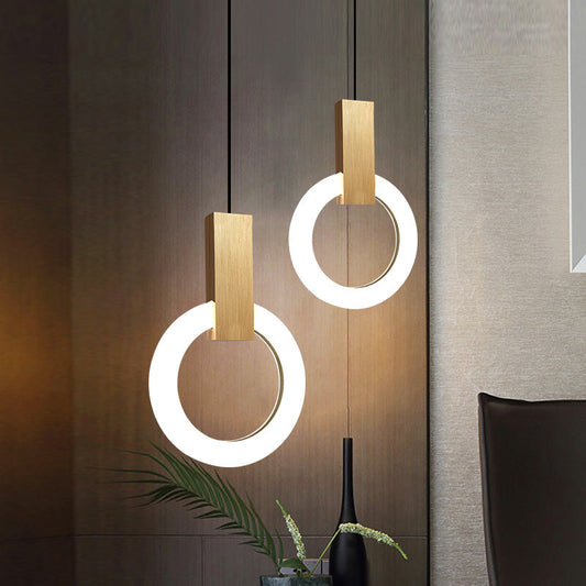 Suspension LED design anneau nordique en métal doré