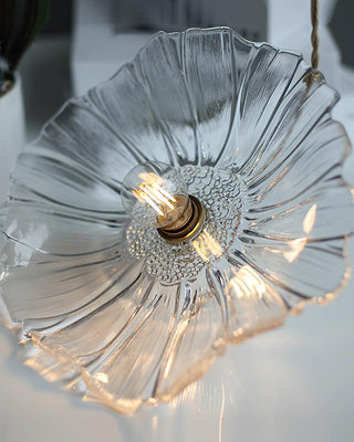 Suspension vintage verre motif fleur dorée