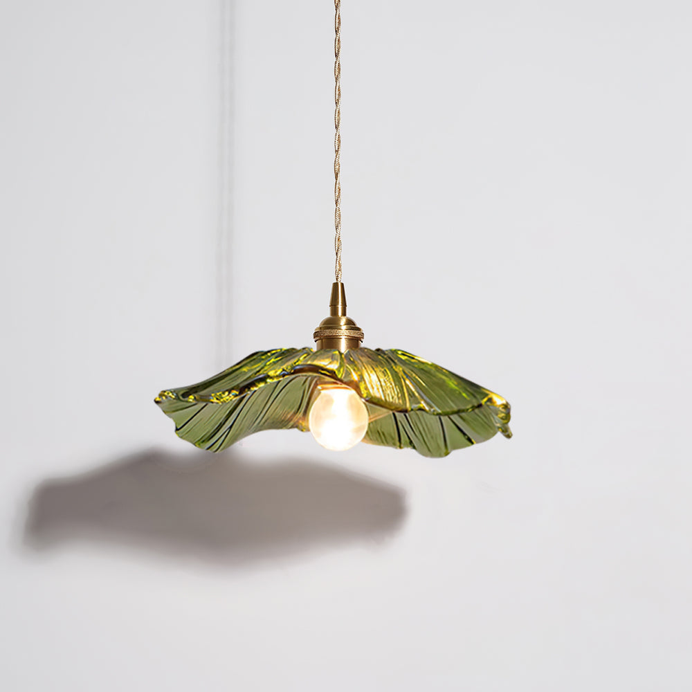 Suspension vintage verre motif fleur dorée
