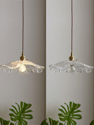 Suspension vintage verre motif fleur dorée