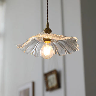 Suspension vintage verre motif fleur dorée