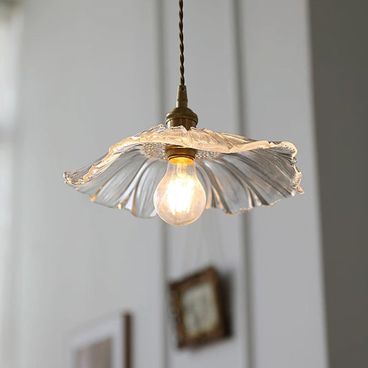 Suspension vintage verre motif fleur dorée