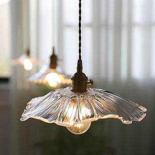 Suspension vintage verre motif fleur dorée