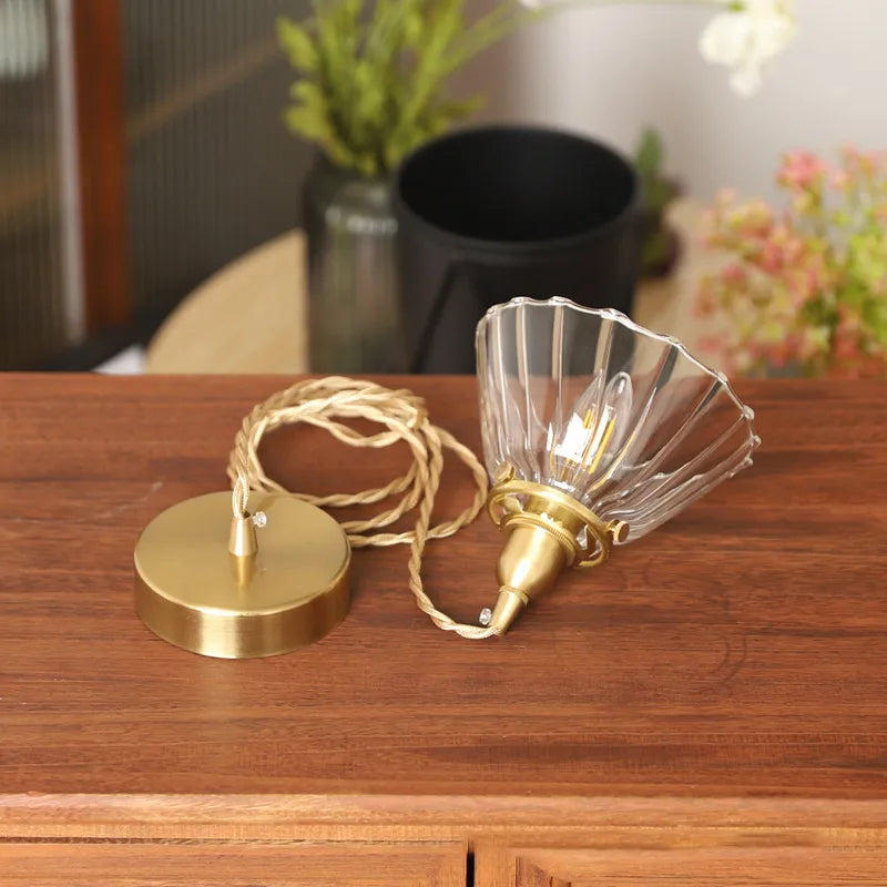 Suspension vintage verre et laiton style japonais