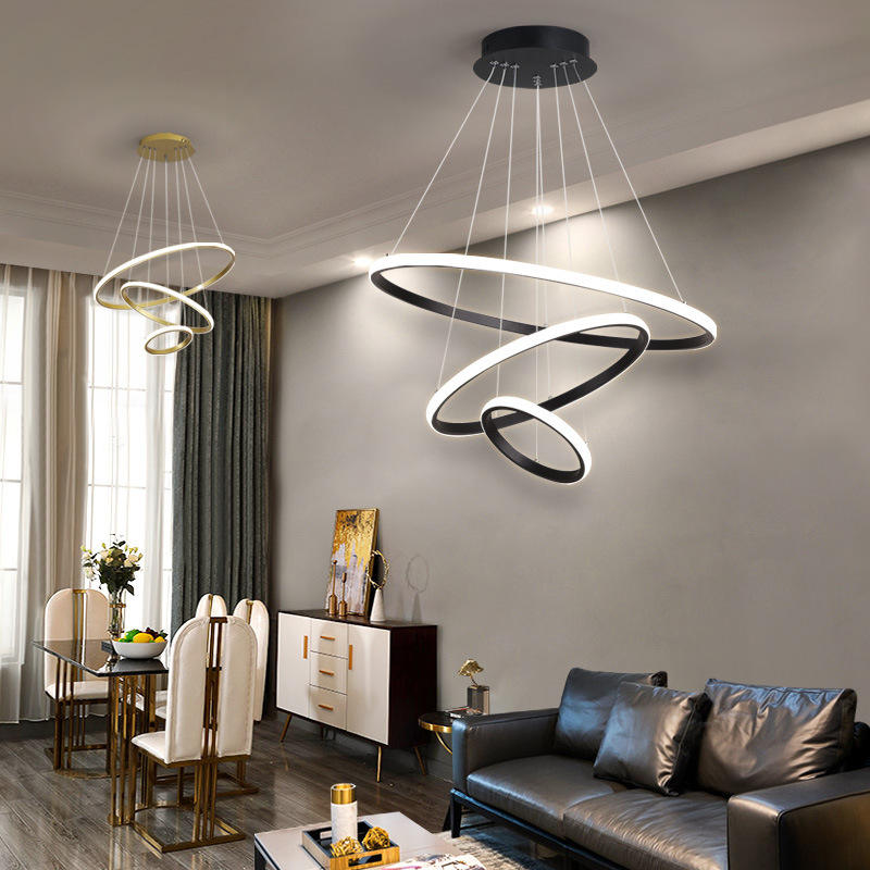 Suspension LED design moderne anneaux en aluminium noir