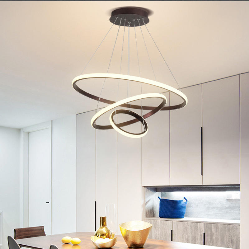 Suspension LED design moderne anneaux en aluminium noir
