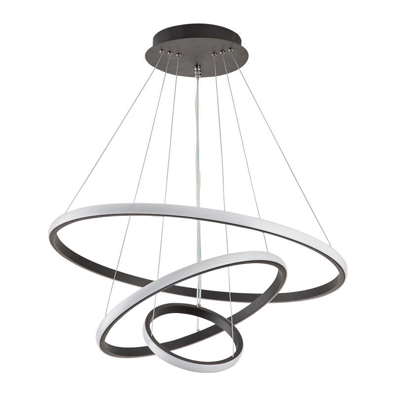Suspension LED design moderne anneaux en aluminium noir