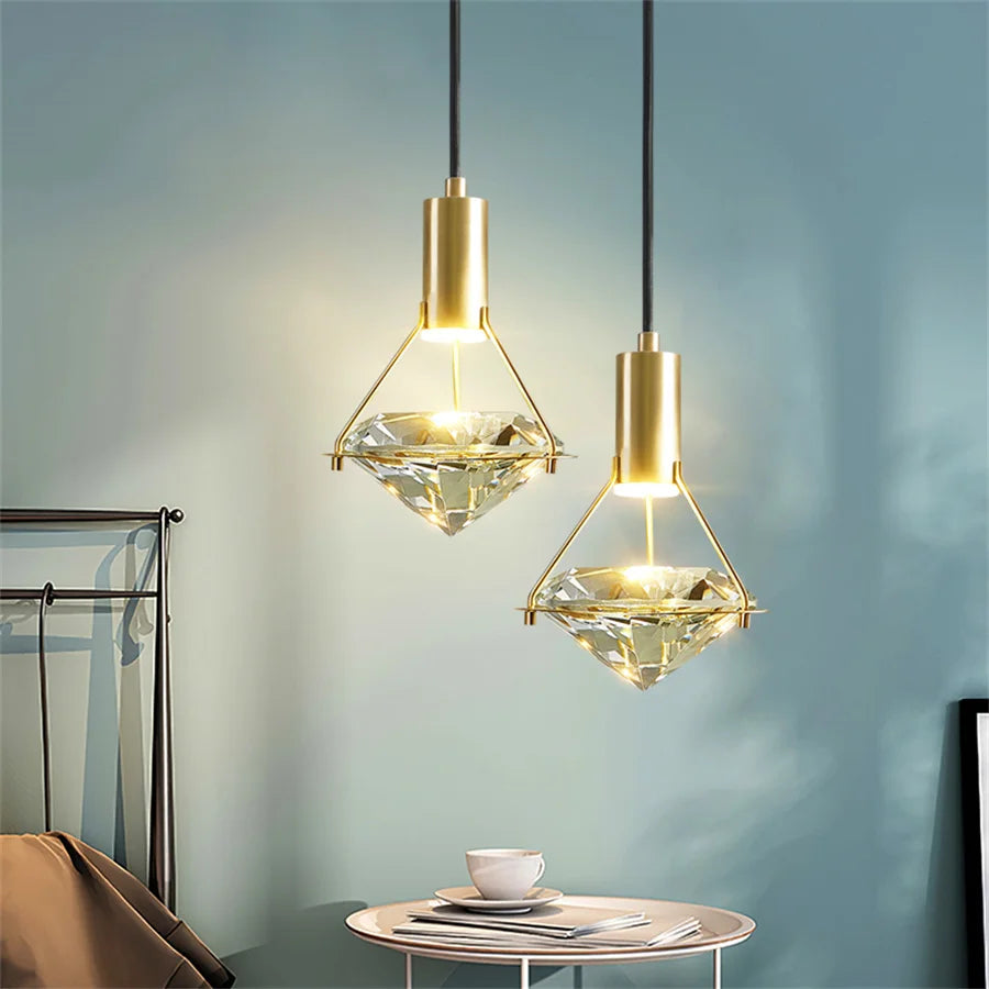 Suspension design cristal LED dorée moderne