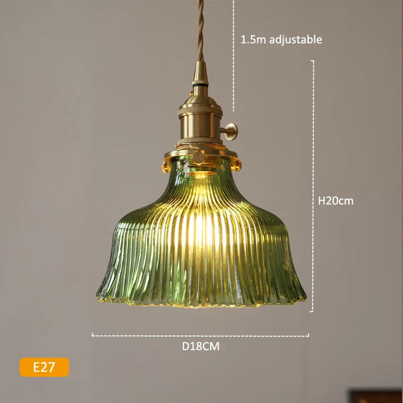 Suspension vintage verre et laiton style japonais