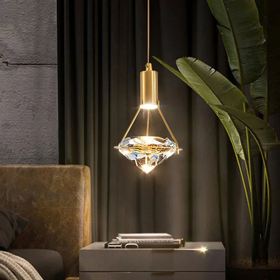 Suspension design cristal LED dorée moderne