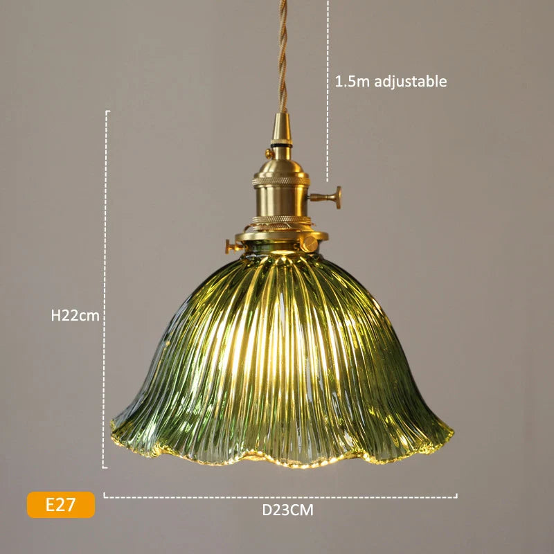 Suspension vintage verre et laiton style japonais