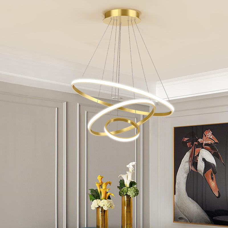 Suspension LED design moderne anneaux en aluminium noir