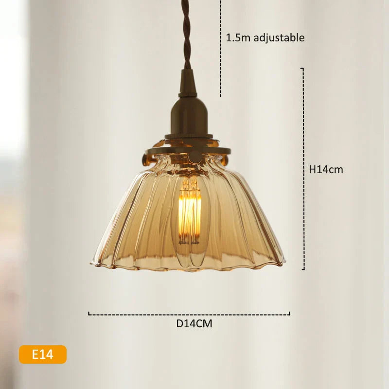 Suspension vintage verre et laiton style japonais