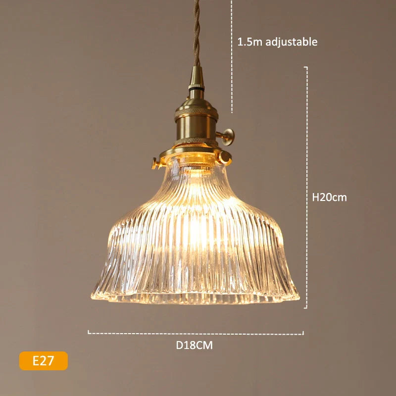 Suspension vintage verre et laiton style japonais