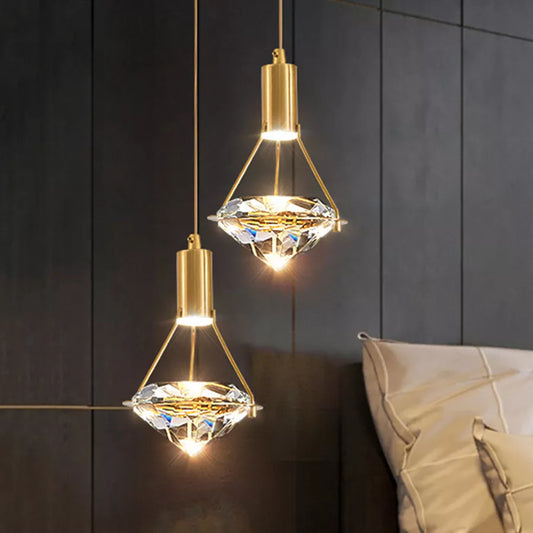 Suspension design cristal LED dorée moderne
