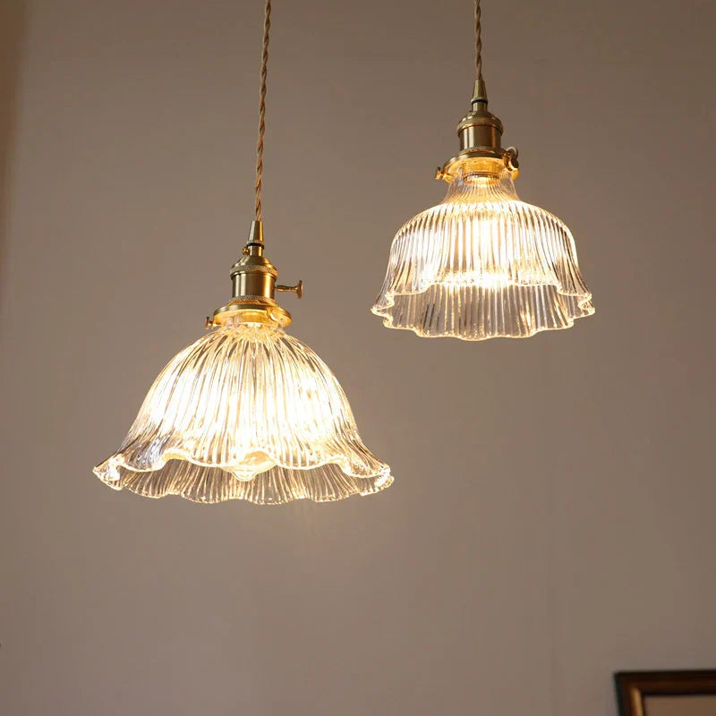 Suspension vintage verre et laiton style japonais