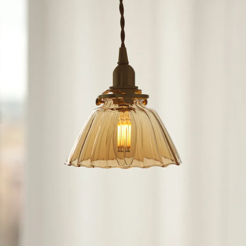 Suspension vintage verre et laiton style japonais