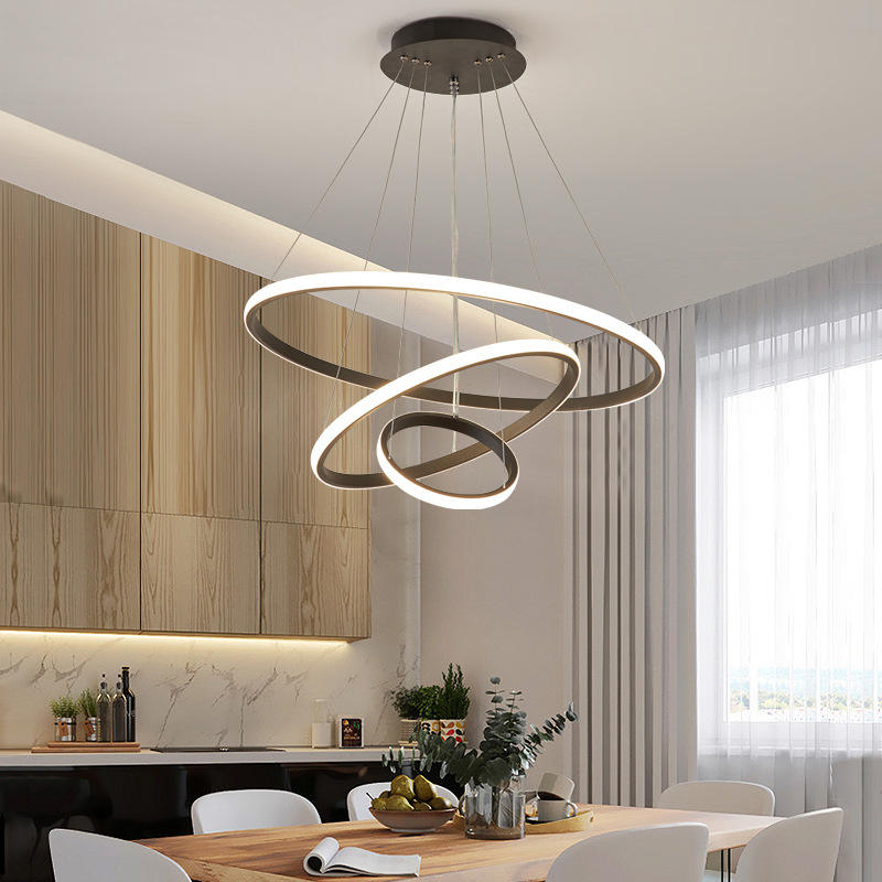 Suspension LED design moderne anneaux en aluminium noir