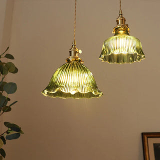 Suspension vintage verre et laiton style japonais