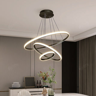 Suspension LED design moderne anneaux en aluminium noir