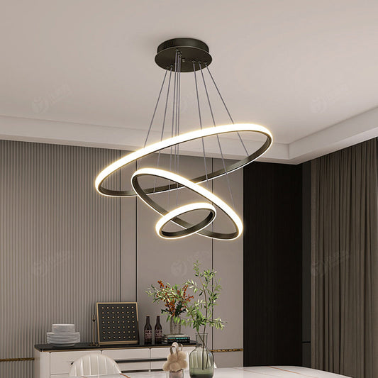 Suspension LED design moderne anneaux en aluminium noir