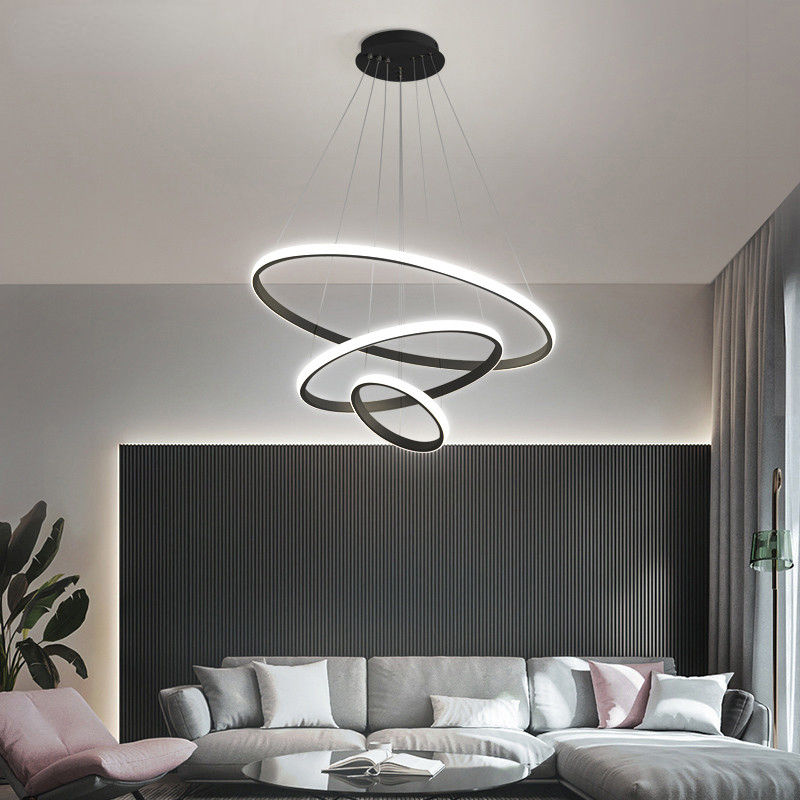 Suspension LED design moderne anneaux en aluminium noir