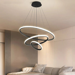 Suspension LED design moderne anneaux en aluminium noir