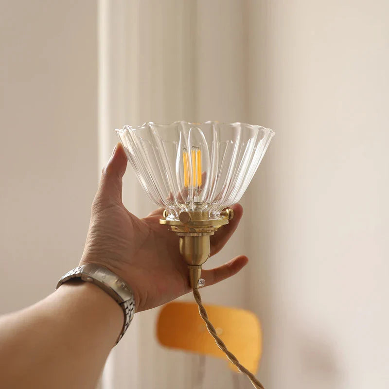 Suspension vintage verre et laiton style japonais