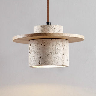 Suspension design en travertin et bois naturel