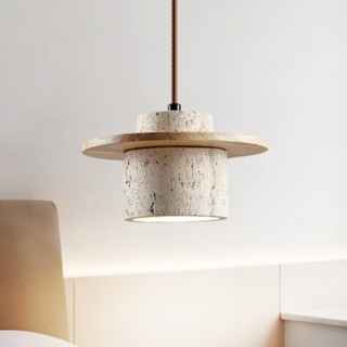 Suspension design en travertin et bois naturel
