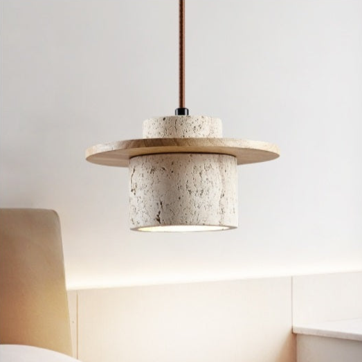 Suspension design en travertin et bois naturel