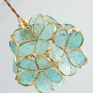 Suspension design florale en verre et métal doré