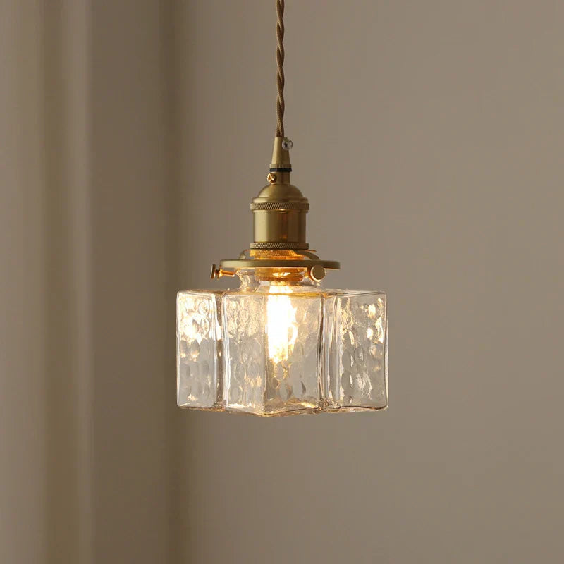 Suspension vintage en verre et métal doré design