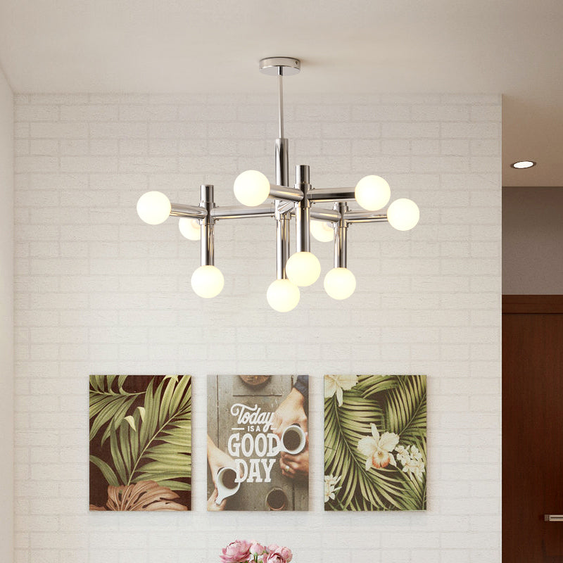 Suspension design métal argenté à globes lumineux