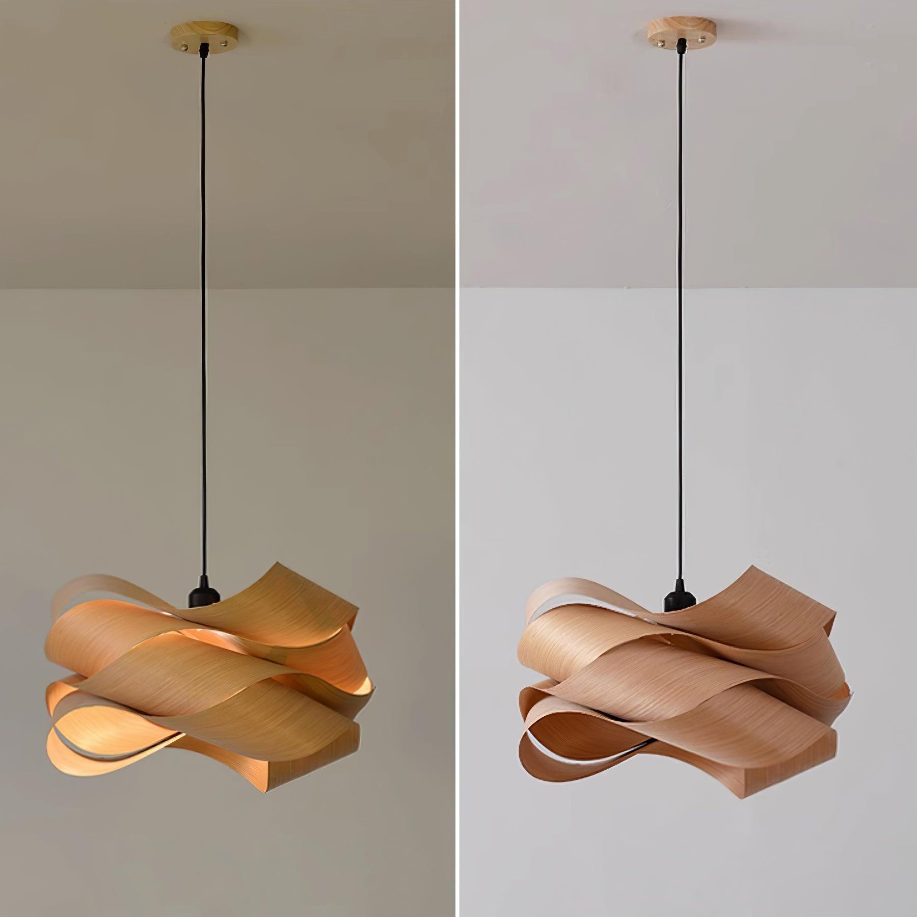 Suspension design moderne en bois naturel torsadé