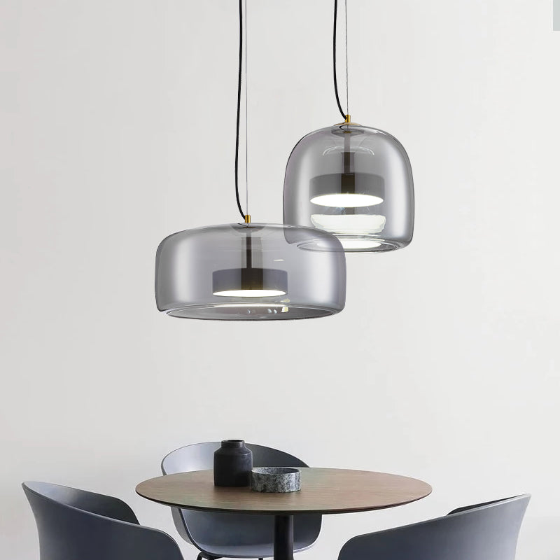 Suspension moderne en verre fumé et métal doré