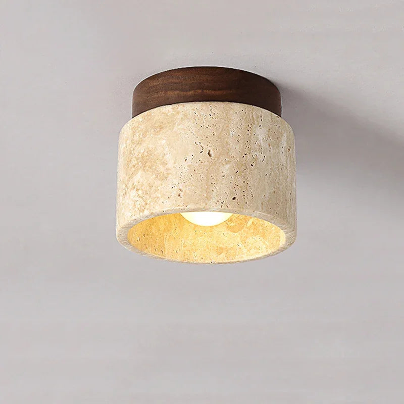 Suspension japonaise cylindrique en céramique et bois