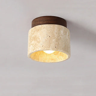 Suspension japonaise cylindrique en céramique et bois