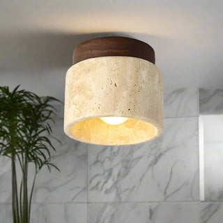 Suspension japonaise cylindrique en céramique et bois