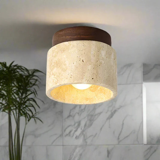 Suspension japonaise cylindrique en céramique et bois