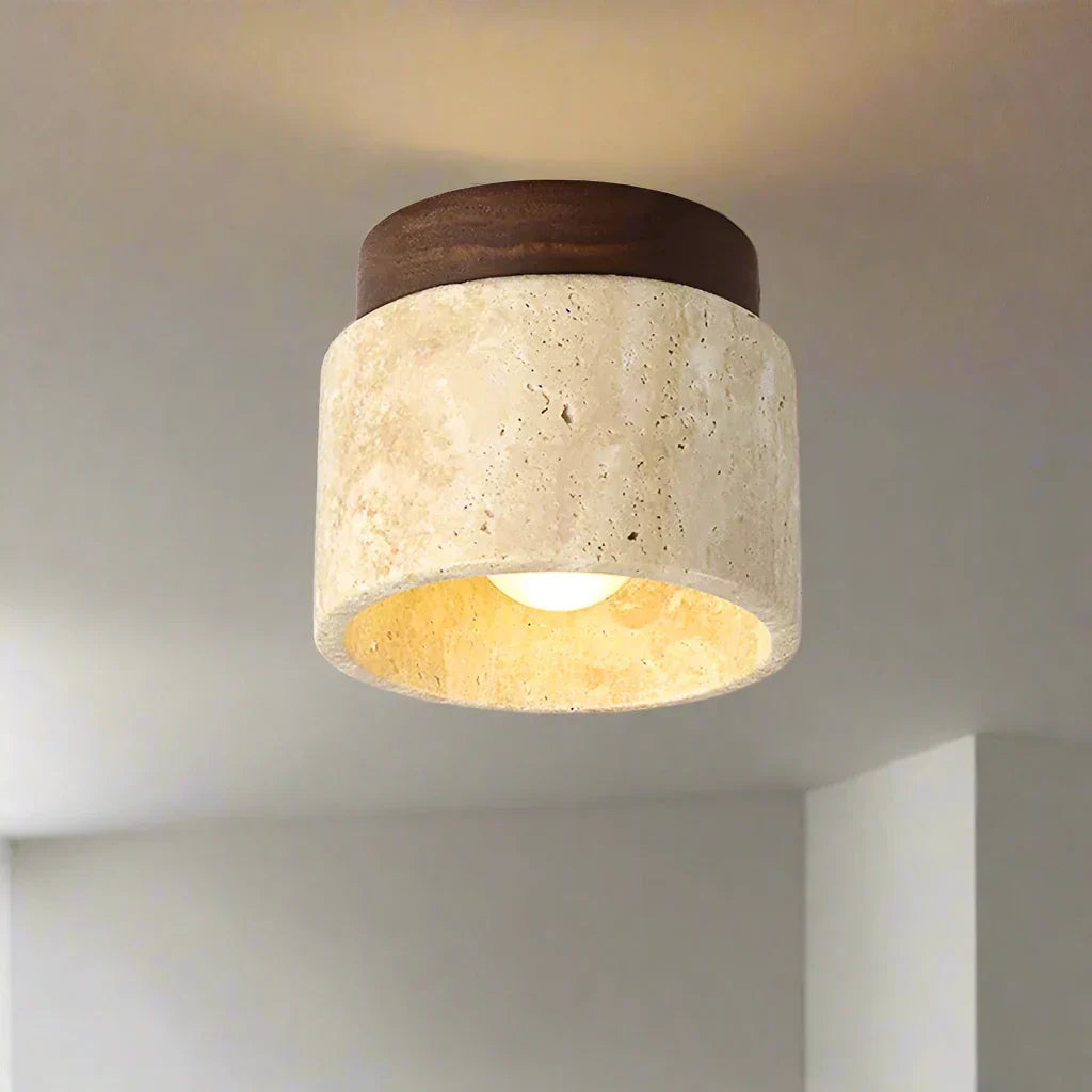 Suspension japonaise cylindrique en céramique et bois
