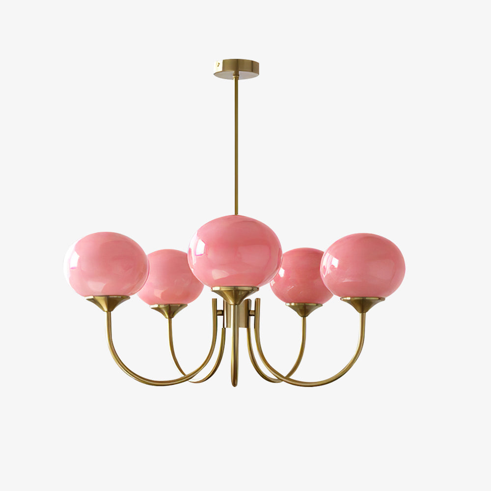 Suspension design dorée globes en verre rose