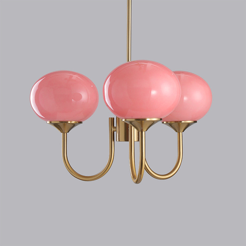 Suspension design dorée globes en verre rose