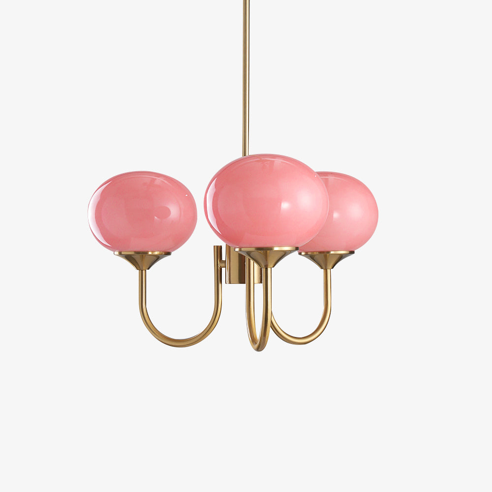 Suspension design dorée globes en verre rose