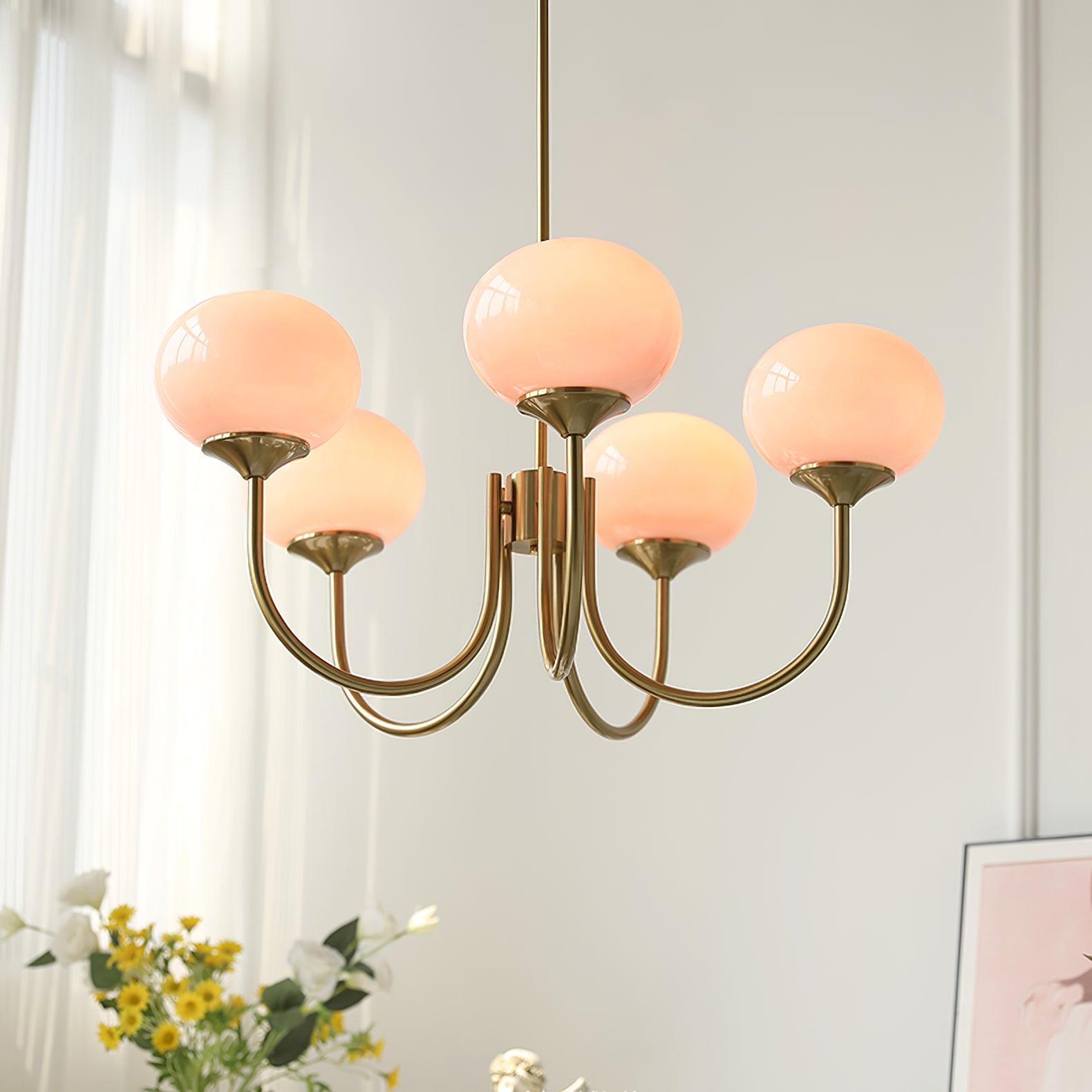 Suspension design dorée globes en verre rose