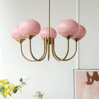 Suspension design dorée globes en verre rose