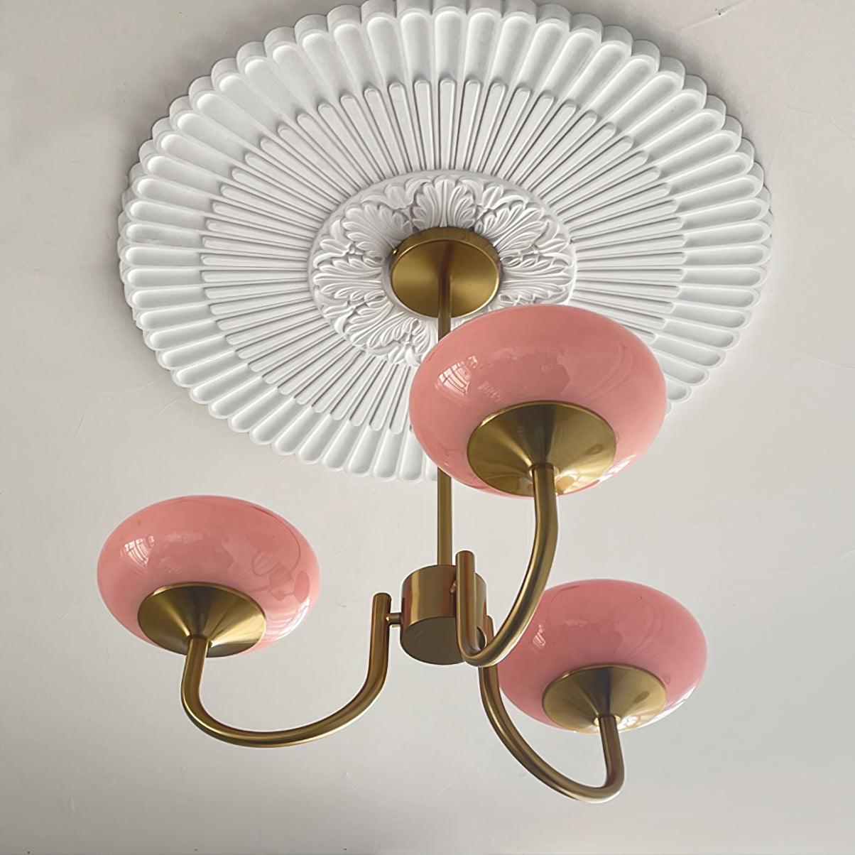 Suspension design dorée globes en verre rose